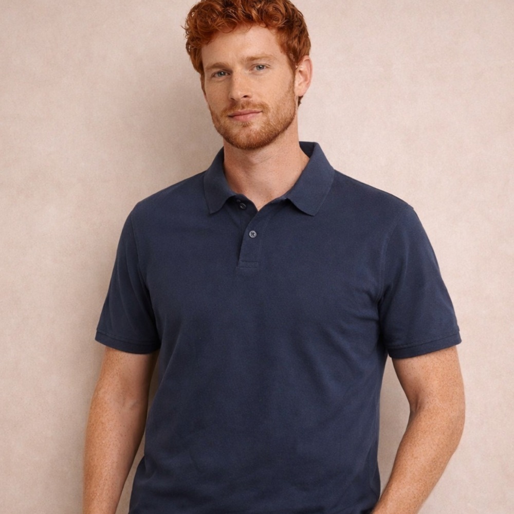 H&M Slim Fit Navy Blue Polo Shirt Men’s Size Medium Stretch Cotton Classic
